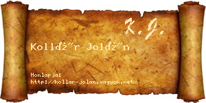 Kollár Jolán névjegykártya